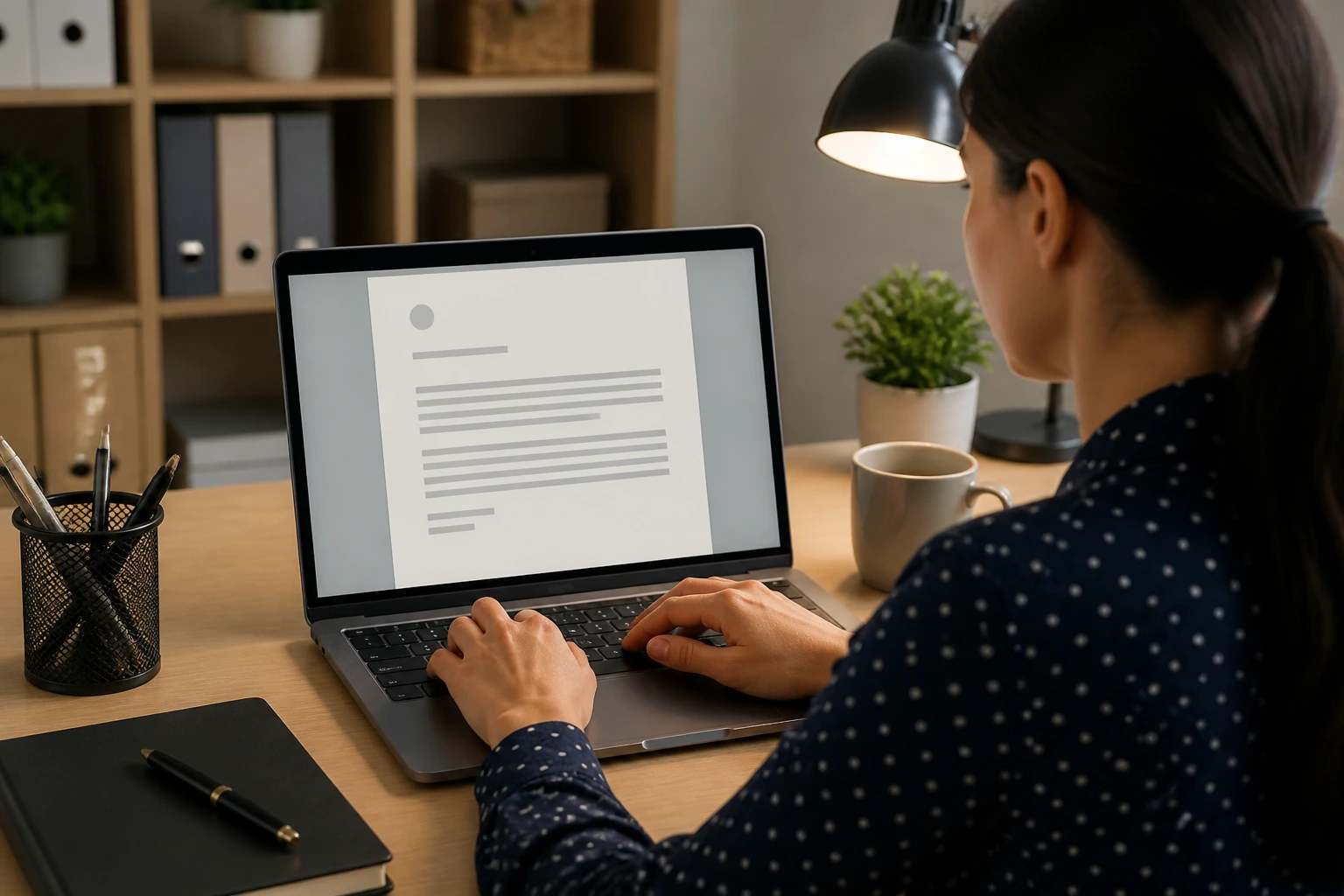 Person drafting a sponsorship-focused cover letter with no visible text.
