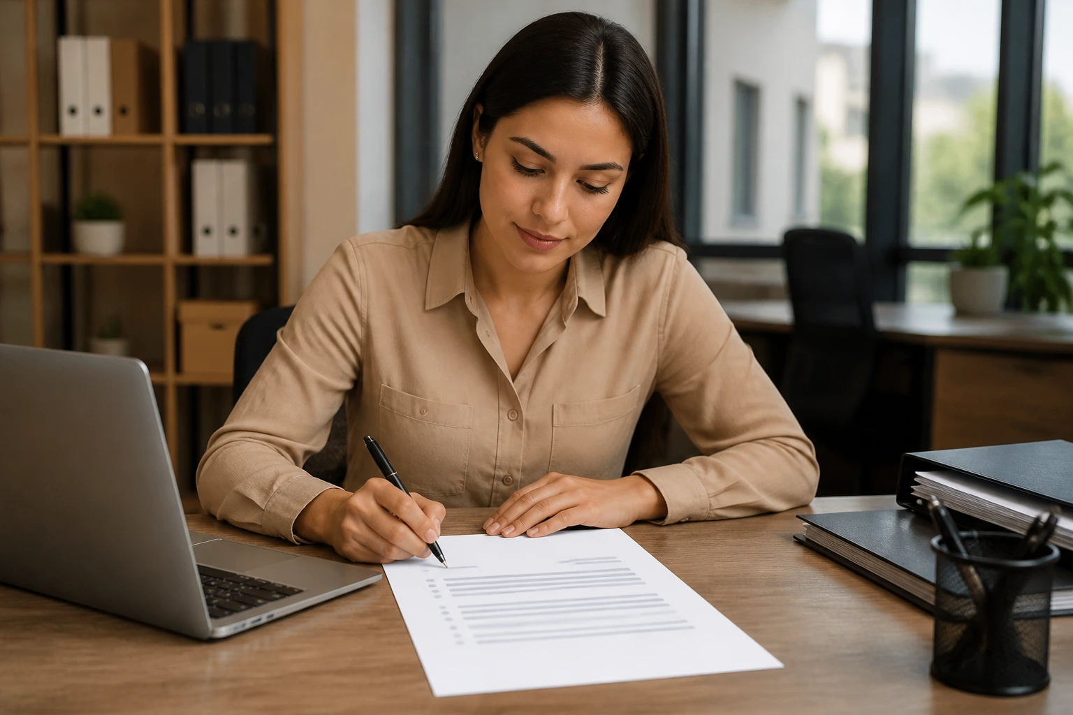 Person writing a business-like cover letter with no visible text
