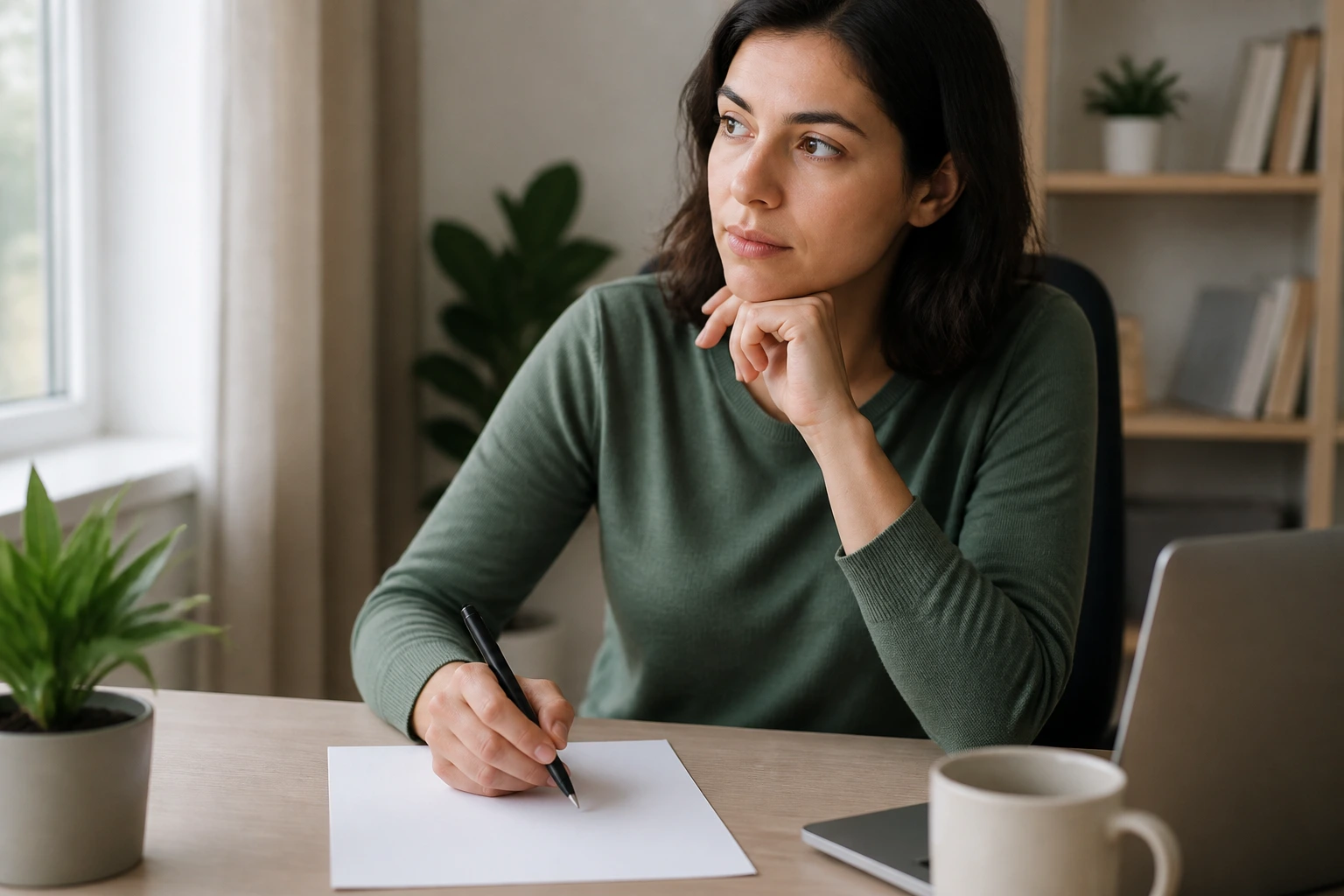 Person with blank sheet of paper, no writing visible.