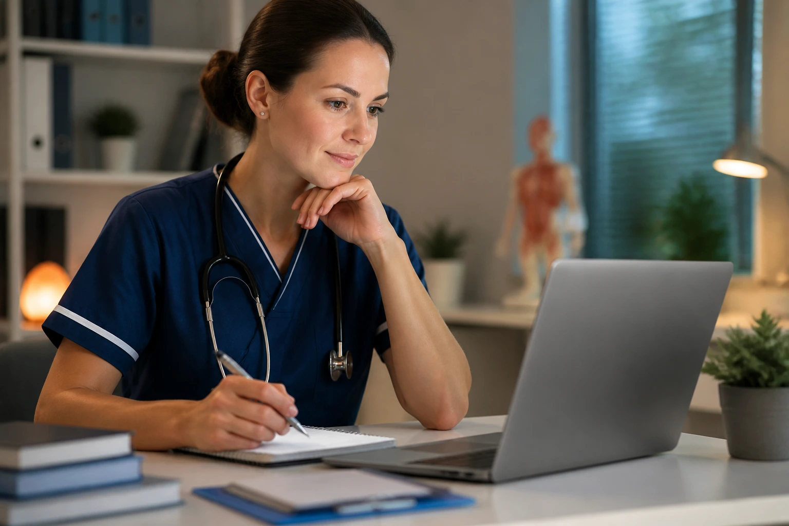 Nurse focusing on CPD and registration growth in a professional setting