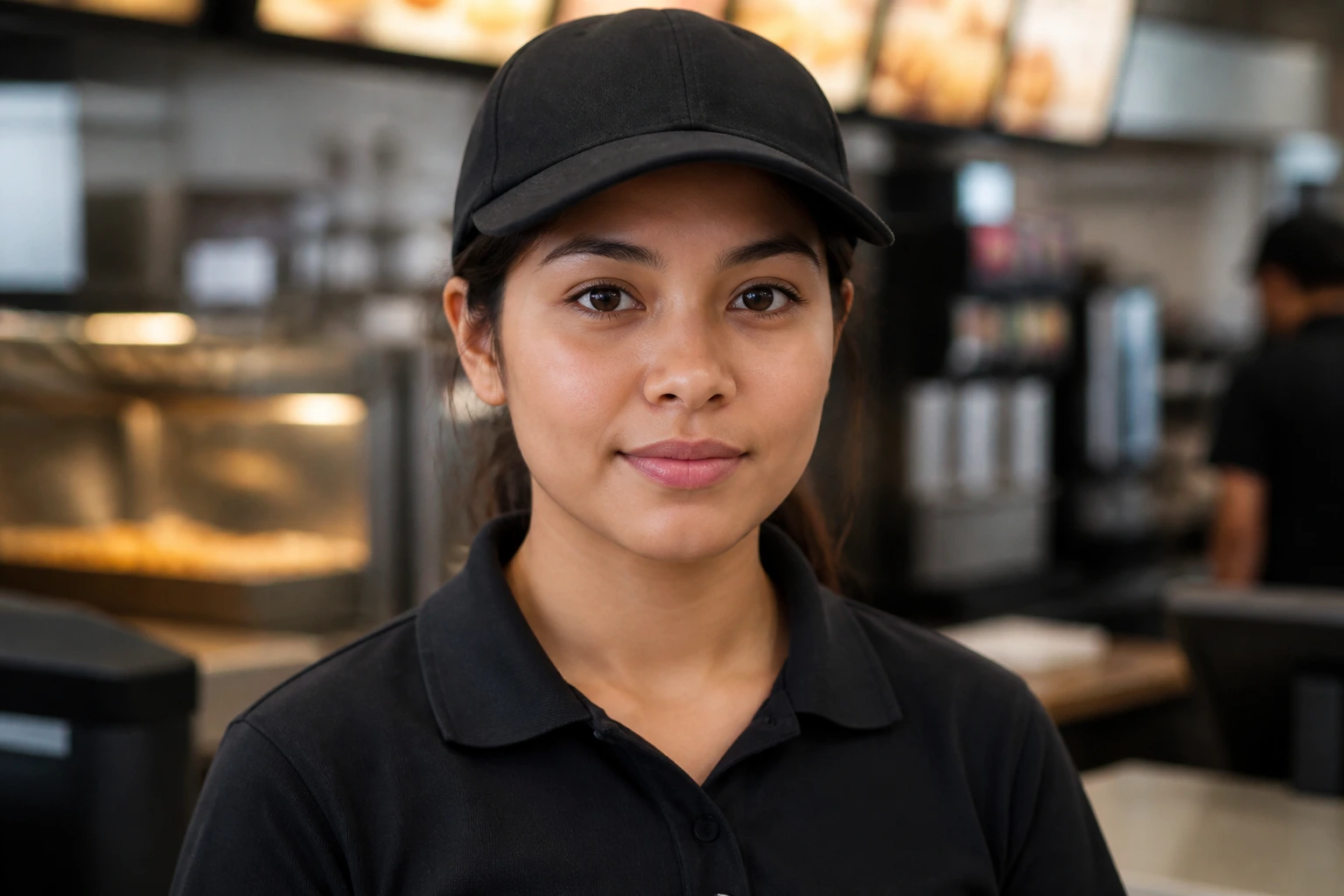 Portrait of a real fast-food worker showing readiness beyond the crew member label