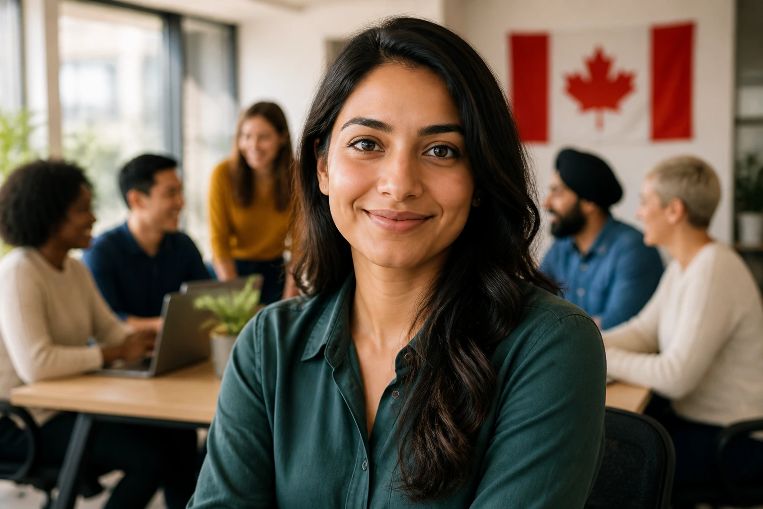 Close-up portrait of a professional in a modern office reflecting Canadian workplace culture