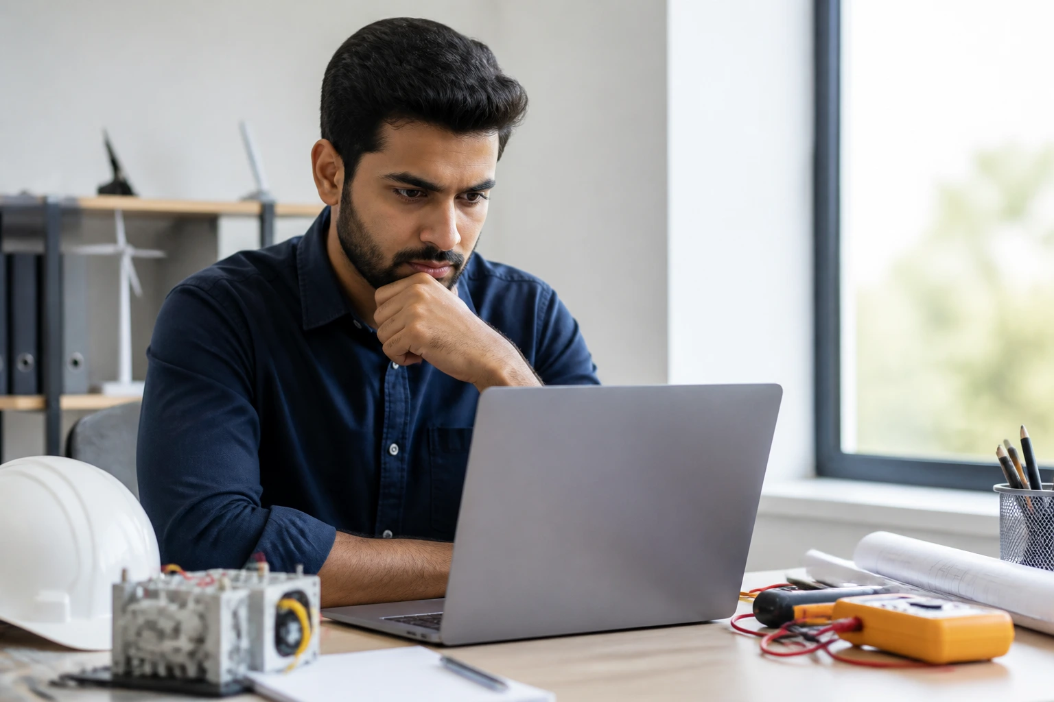 Engineer at desk focusing on CV and metrics