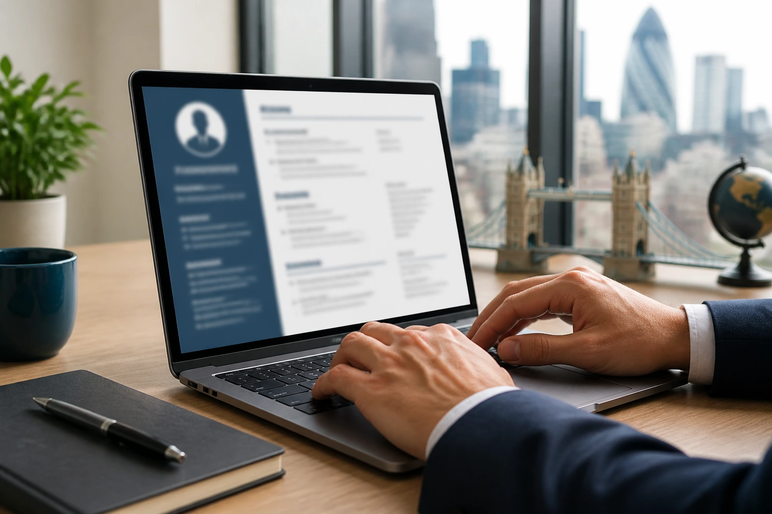Person drafting a UK-compliant CV on a laptop