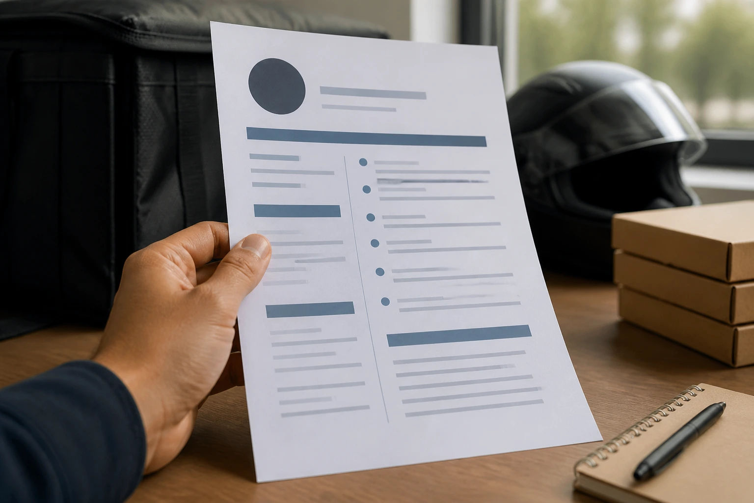 Close-up of a resume layout with bullet placeholders, no text
