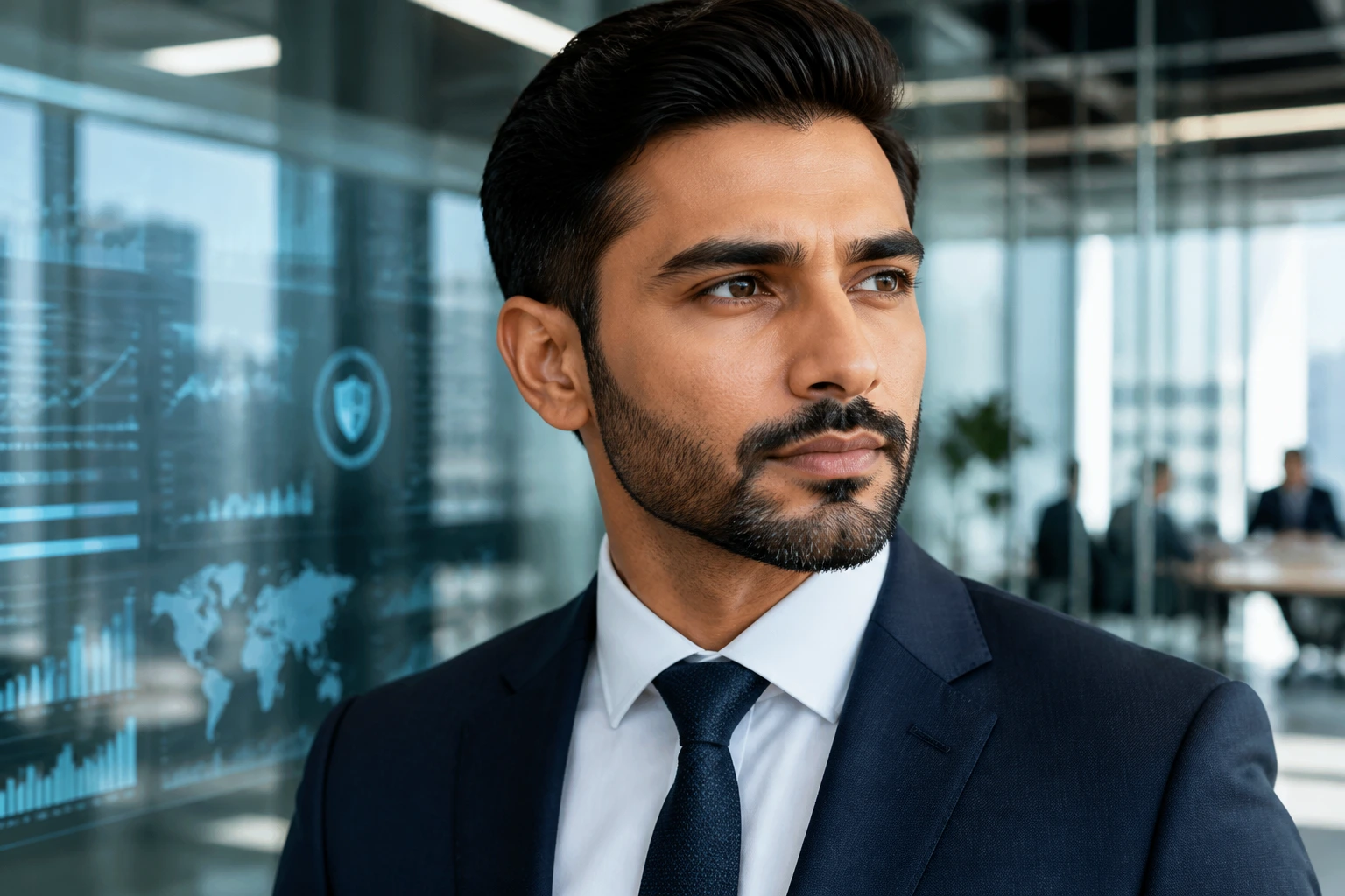 Close-up portrait of a professional in a London office representing Deloitte and data analytics