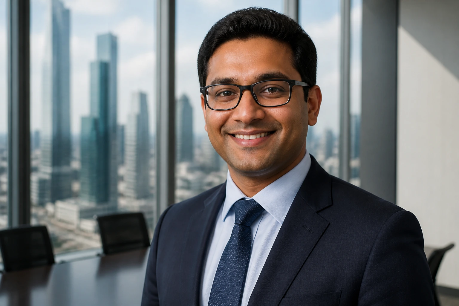 Portrait of a professional in a Deloitte-style high-rise office