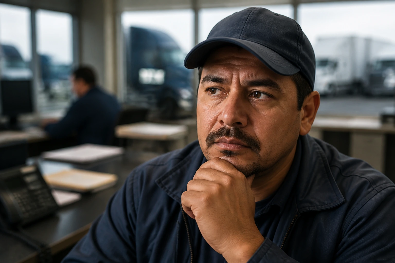 Close-up of a truck driver in a fleet office