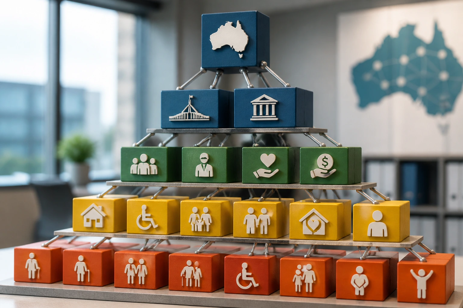 Abstract structural model showing hierarchy in Australia’s disability sector funding