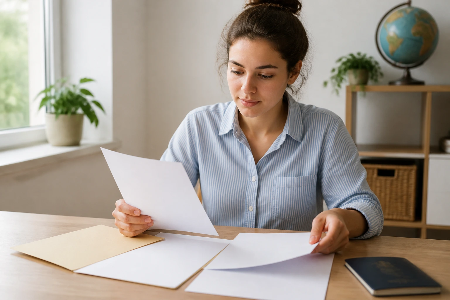 Person with documents in home office representing pre-application documents