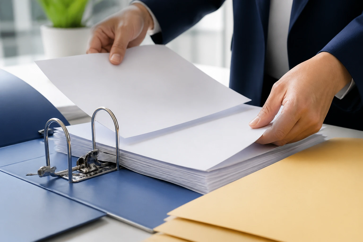 Hands organizing blank documents to speed sponsorship paperwork