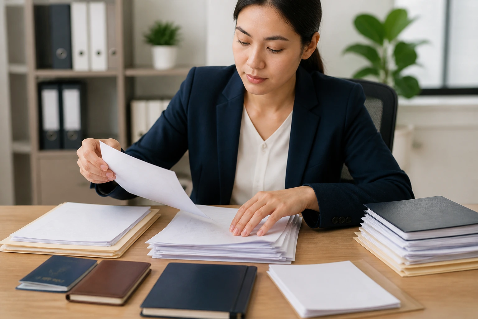 Person organizing sponsorship documents at a desk