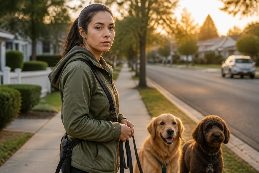 Dog walker on a quiet street illustrating how visa sponsorship is rare