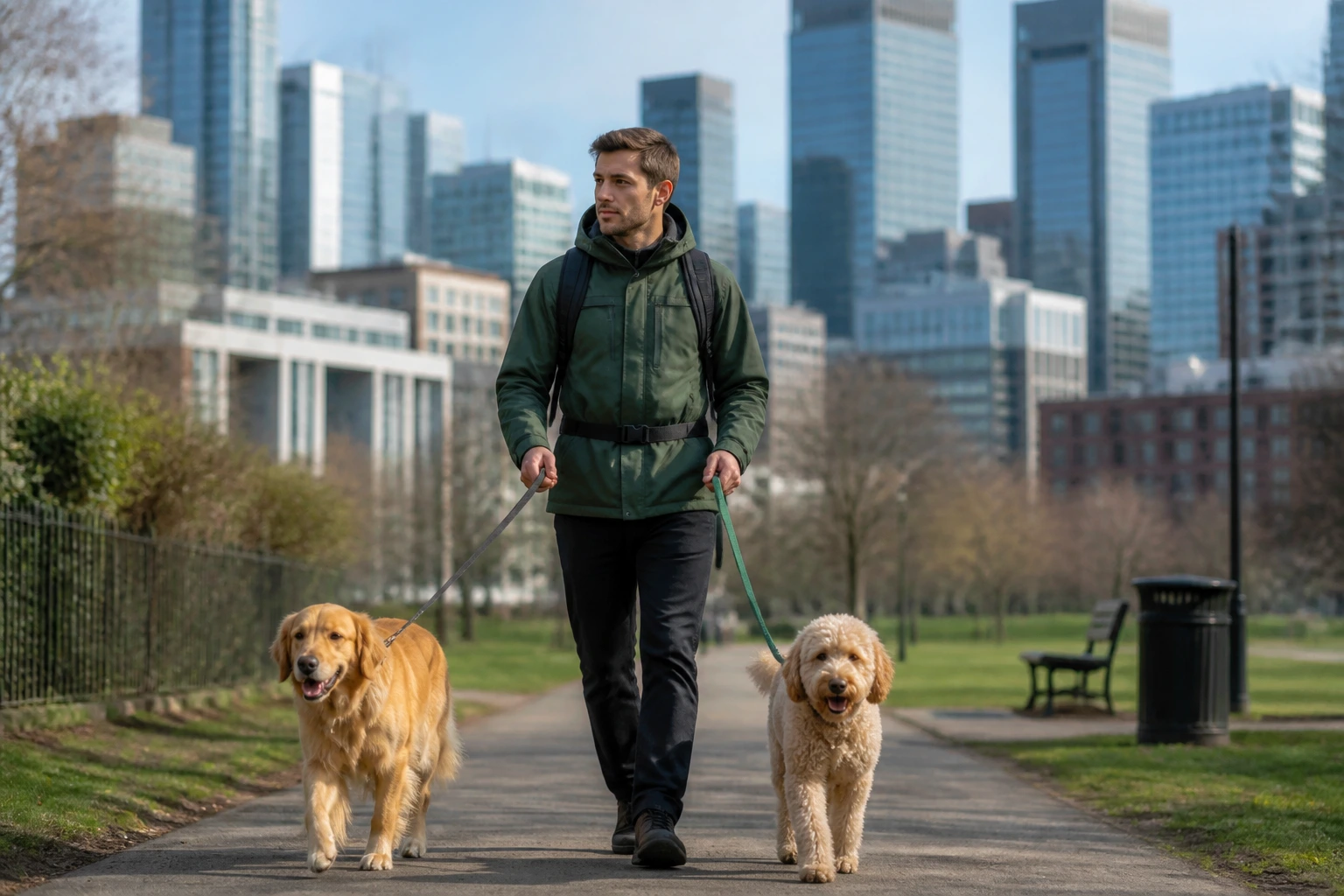 Dog walker in an urban park illustrating challenges with Skilled Worker rules