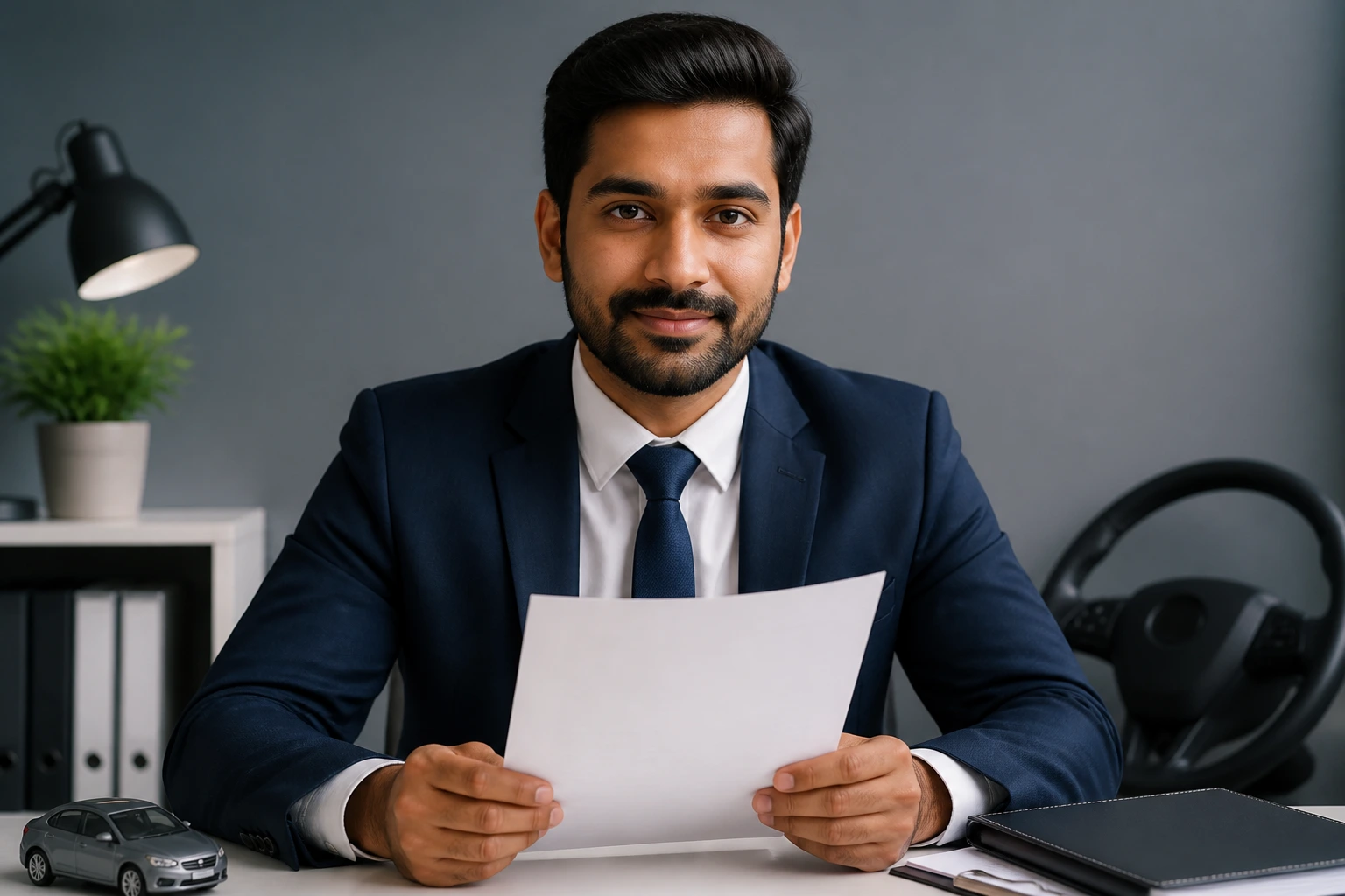 Portrait of a professional driver candidate in a neat setting, representing resume building
