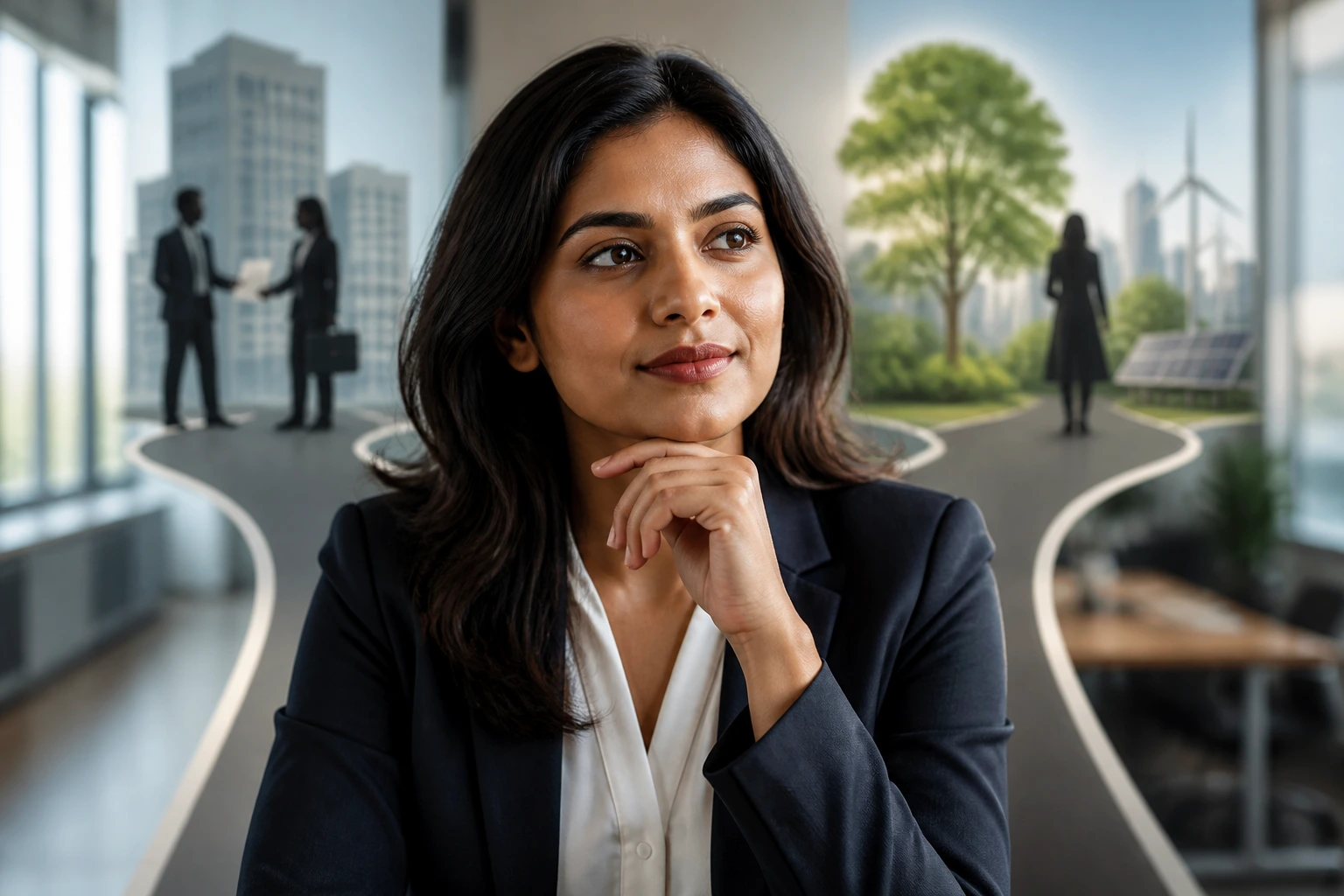 Close-up portrait symbolizing EB-2 NIW distinct sponsorship approach in an office setting