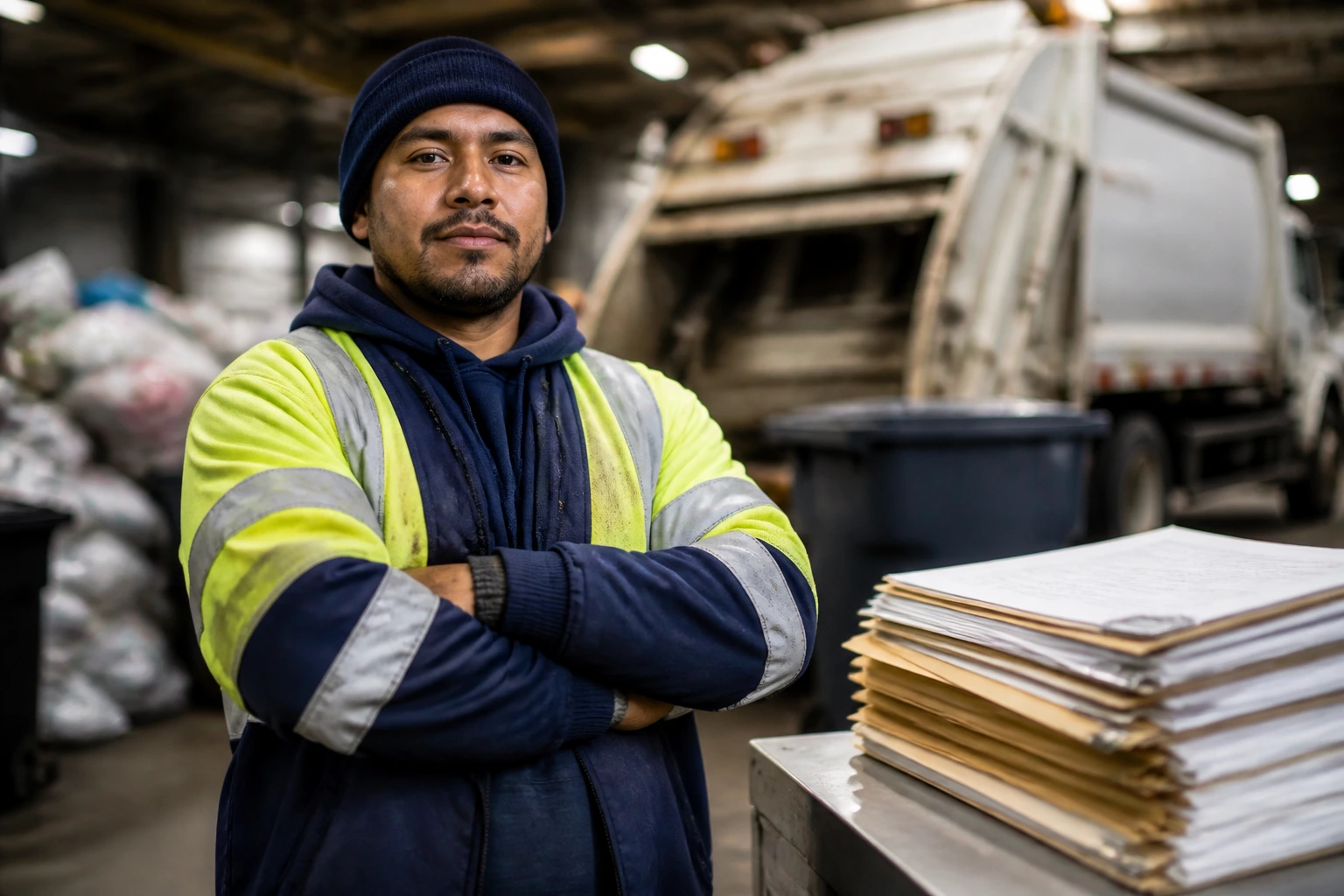 Sanitation worker representing EB-3 other workers sponsorship in an industrial setting