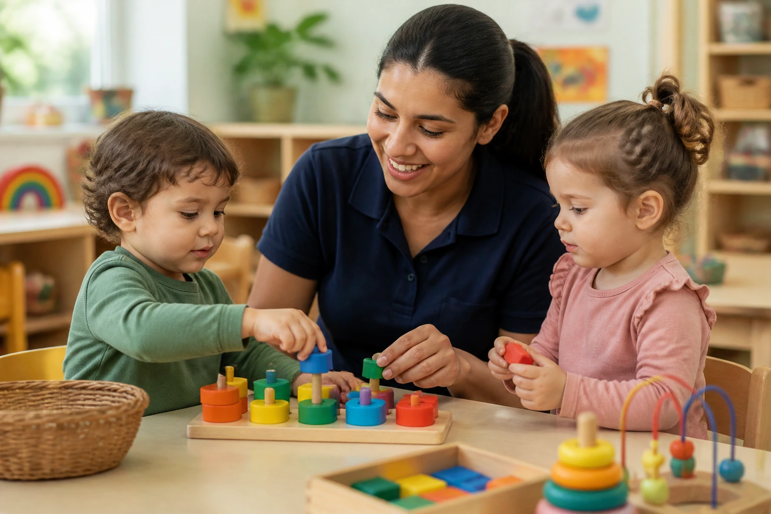 Portrait of a real educator in a licensed classroom engaging in instruction