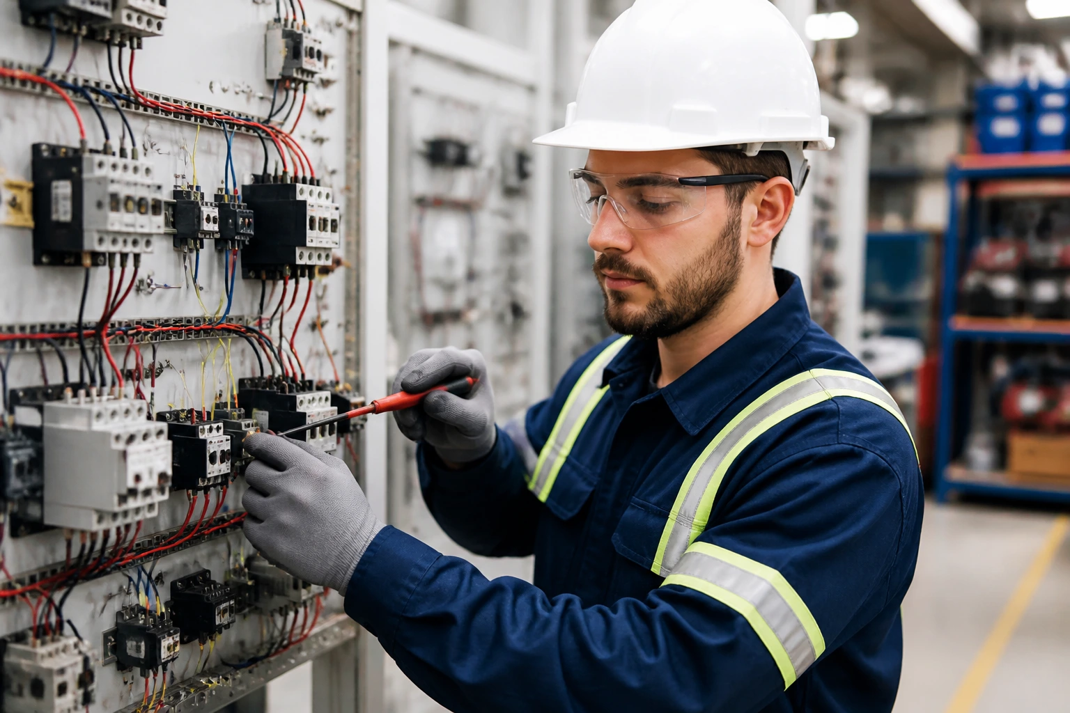 Electrician in training environment focusing on credentials
