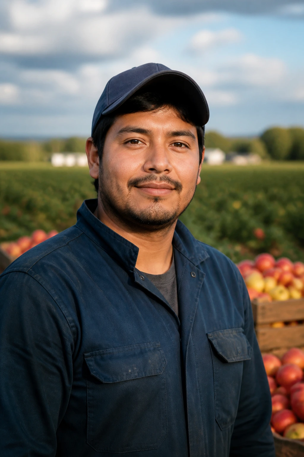 Close-up portrait of a person in work clothes on a Canadian farm
