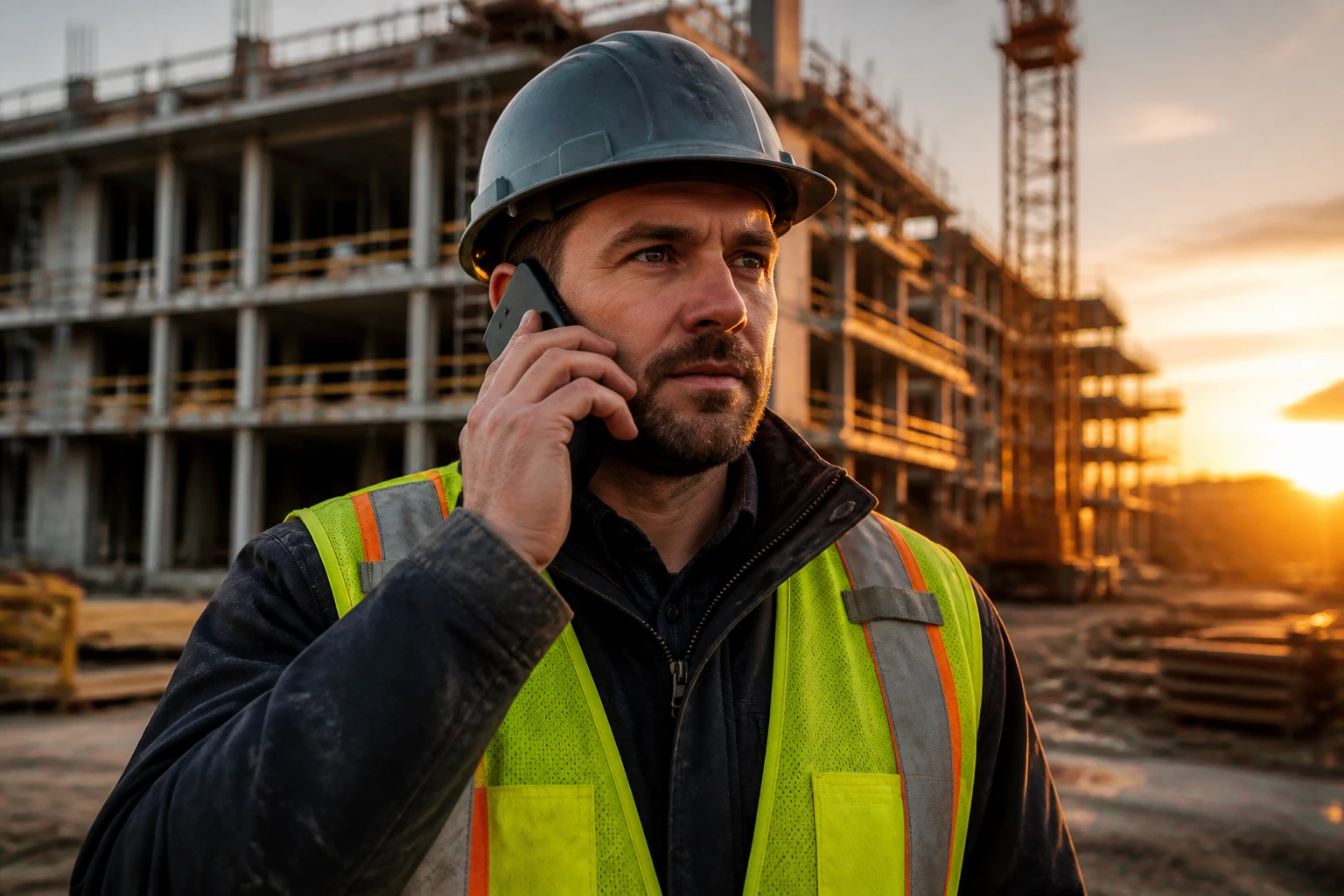 Site supervisor portrait on a construction site signaling sponsorship opportunity