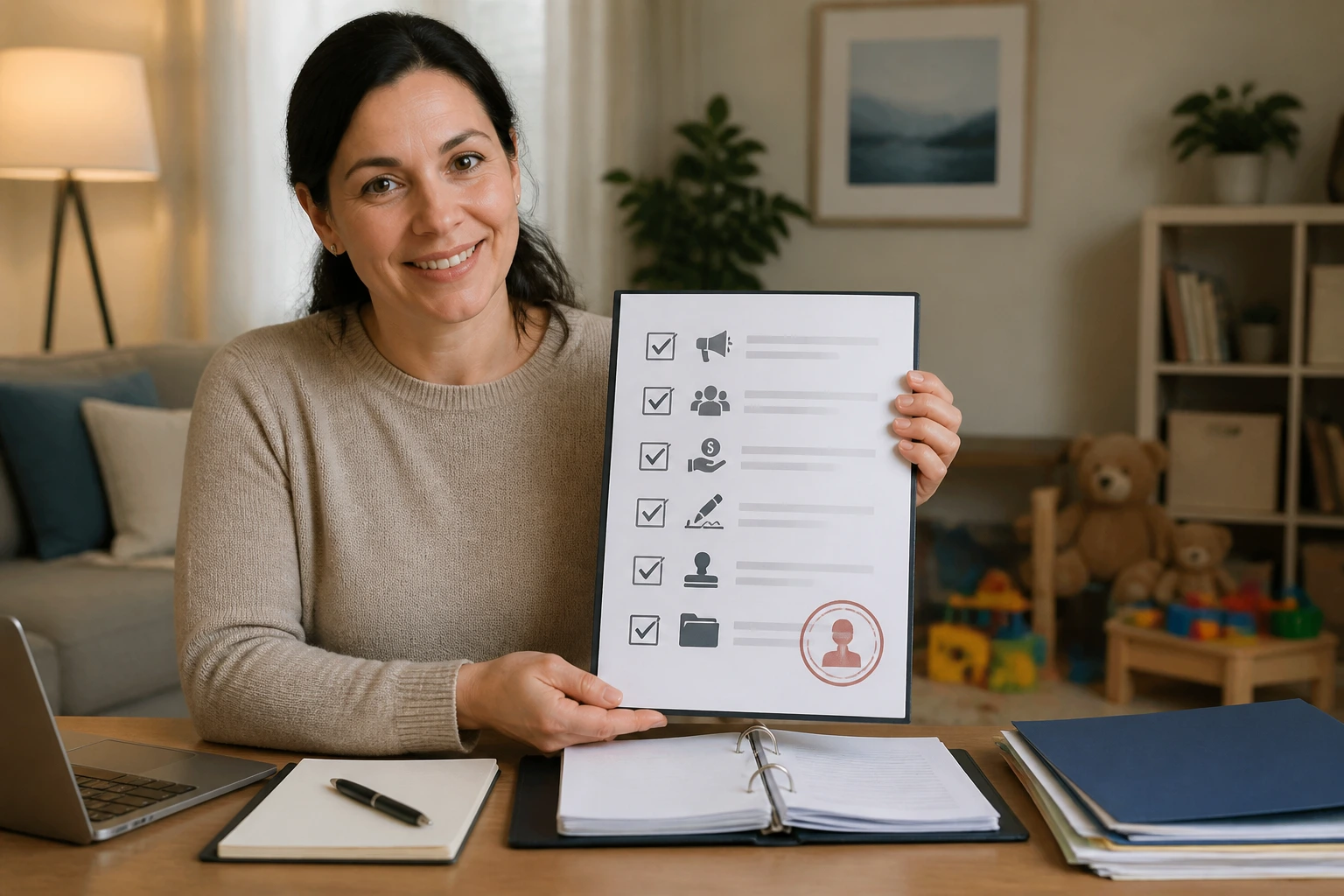 Employer presenting a formal job contract in a home setting.