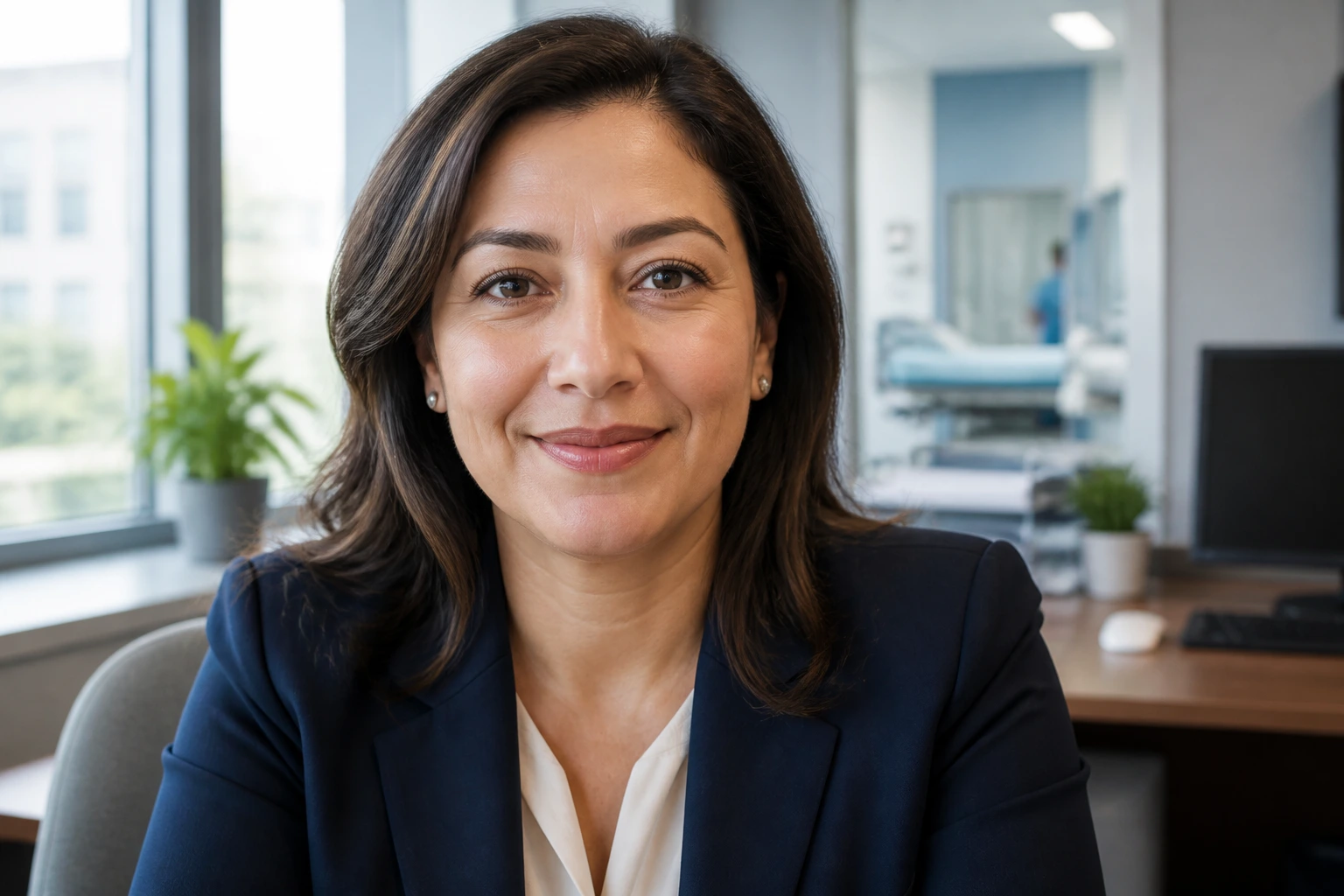 Close-up portrait of a hospital HR manager representing employers sponsoring healthcare support staff