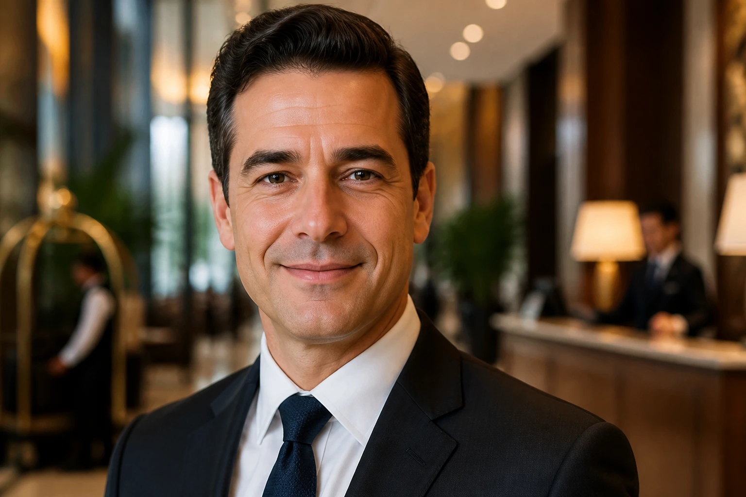 Portrait of a hotel/restaurant employer in a lobby setting