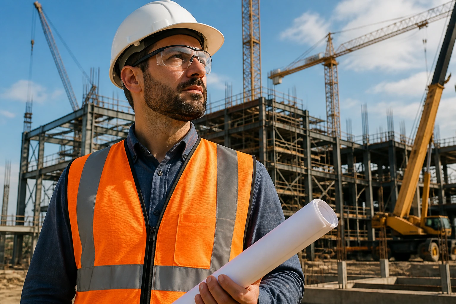 Portrait of a civil engineer on a construction site highlighting high-demand engineering roles.