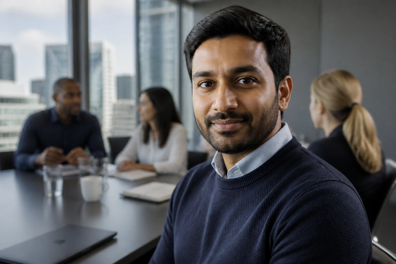 Professional portrait reflecting UK engineering team culture with city backdrop
