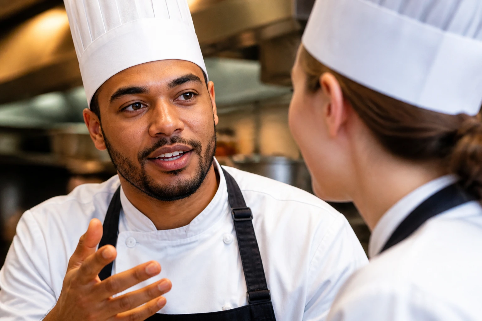 Chef portrait emphasizing English language proficiency concept