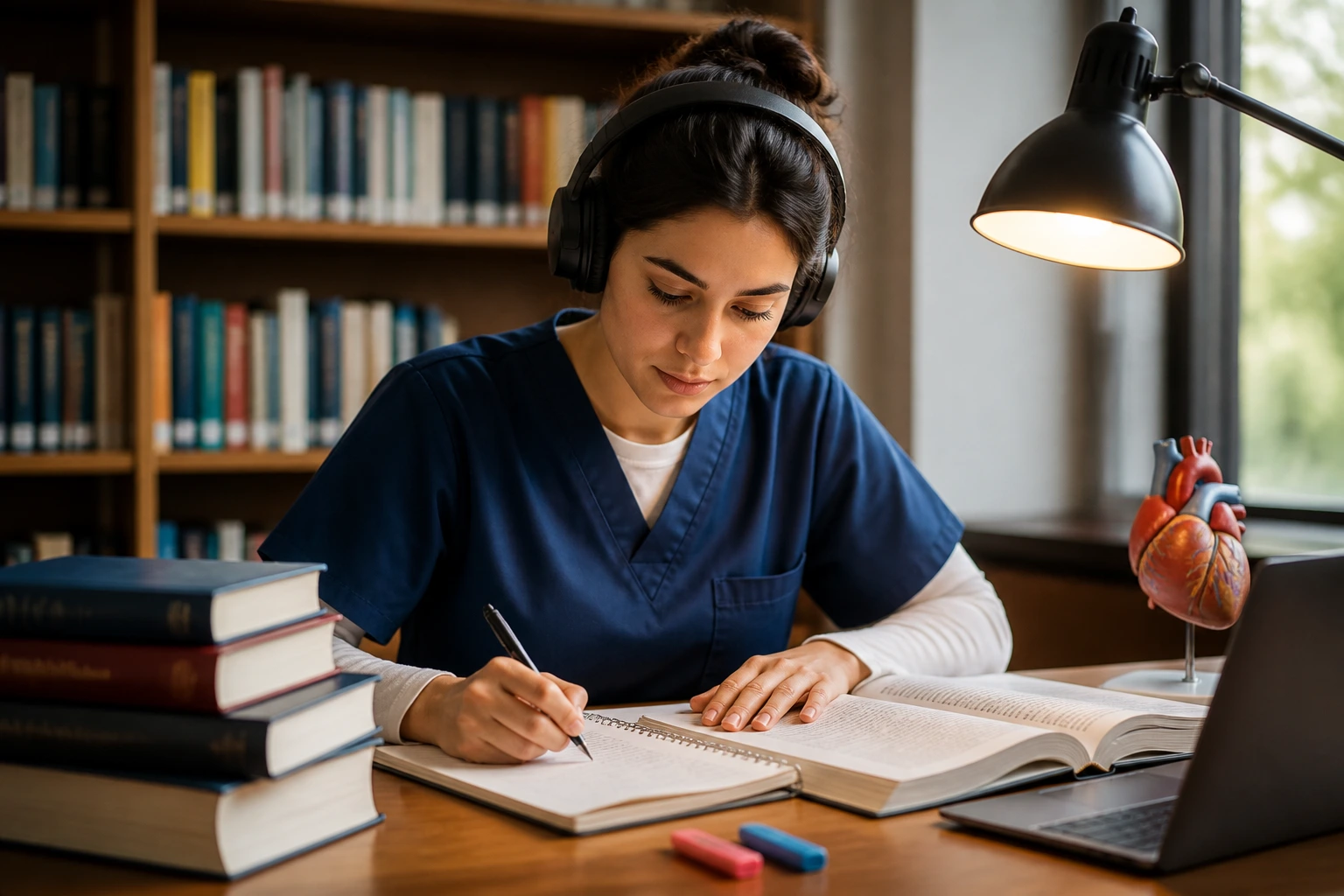Candidate studying English proficiency requirements in a quiet room