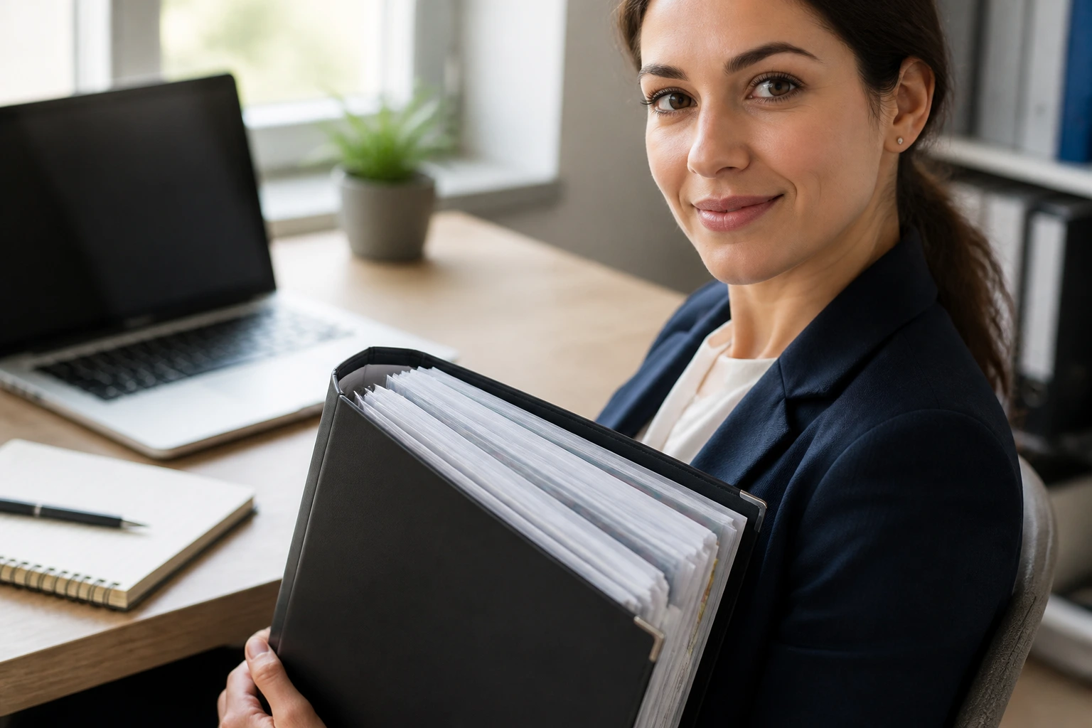 Close-up of professional with an evidence portfolio binder
