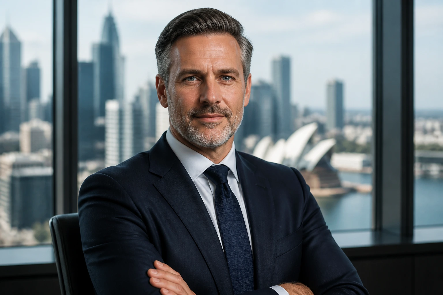 Portrait of a senior executive in a modern office, symbolizing global talent visa prospects.