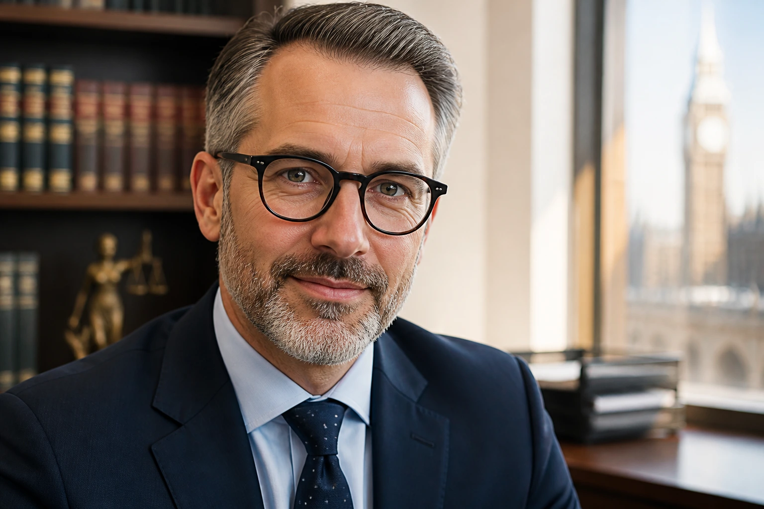 Close-up of a seasoned immigration solicitor in a bright UK office highlighting the value of expert counsel