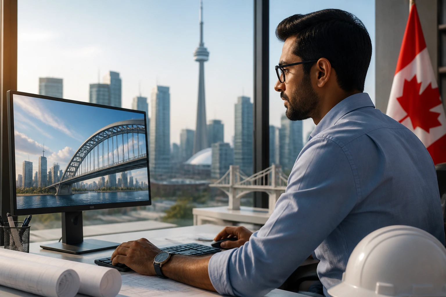 Portrait of engineer in modern office contemplating residency pathway