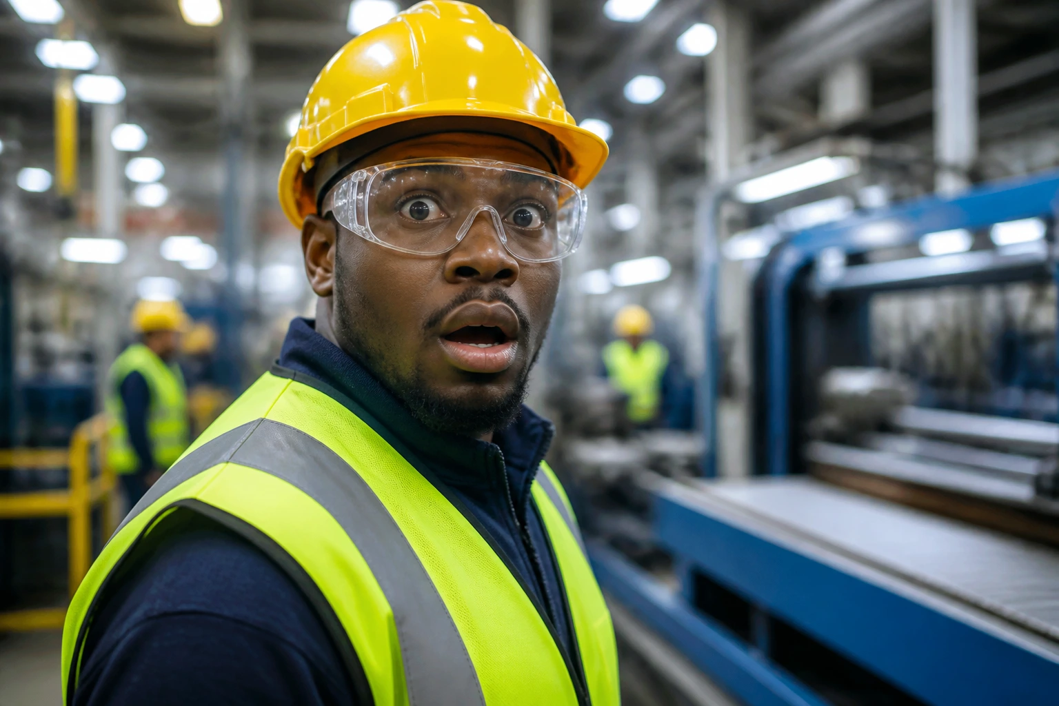 Real factory worker showing surprise during initial weeks in a UK factory