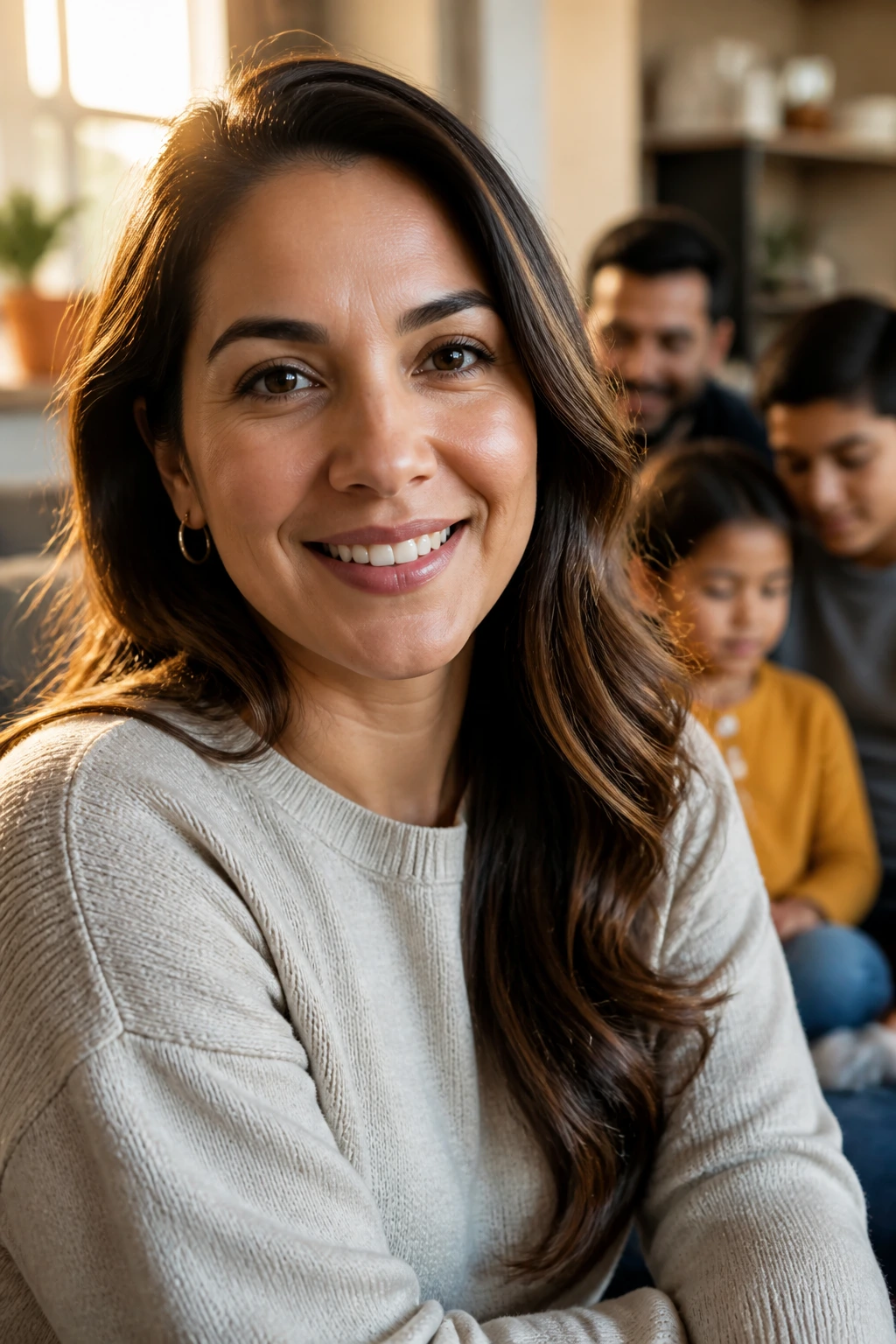 Close-up portrait of a person in a cozy home setting representing family-based sponsorship
