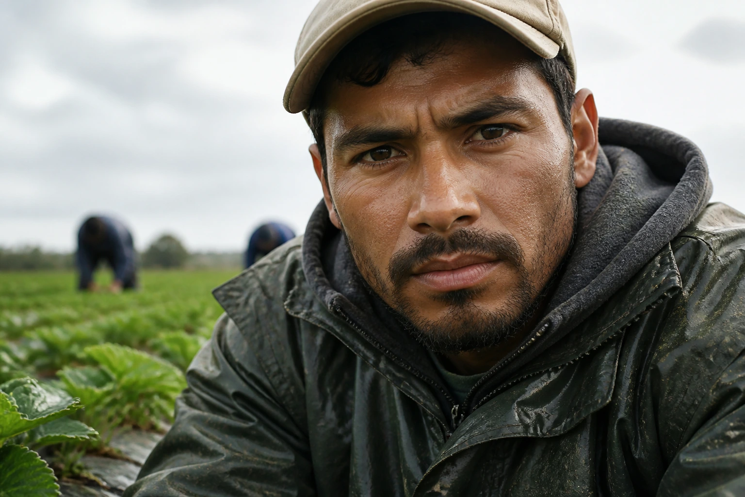 Portrait of a farm worker in workwear in a field