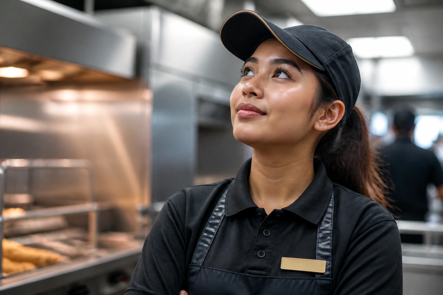 Portrait of a fast food crew member in a kitchen showing ambition and growth potential