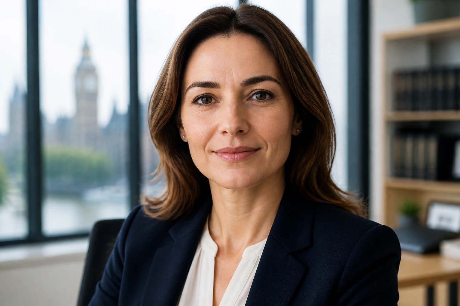 Close-up of a trustworthy immigration solicitor in a bright UK office illustrating fee transparency