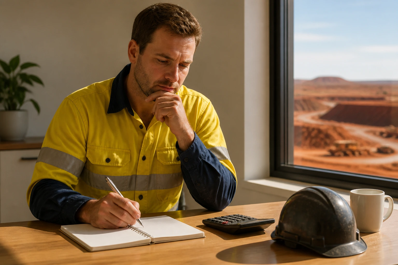 Person planning finances at home with calculator