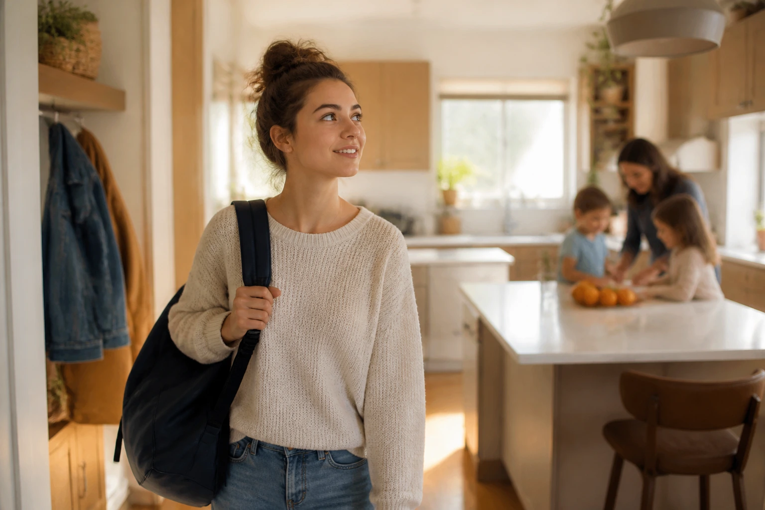 Au pair exploring a cozy home environment during first month
