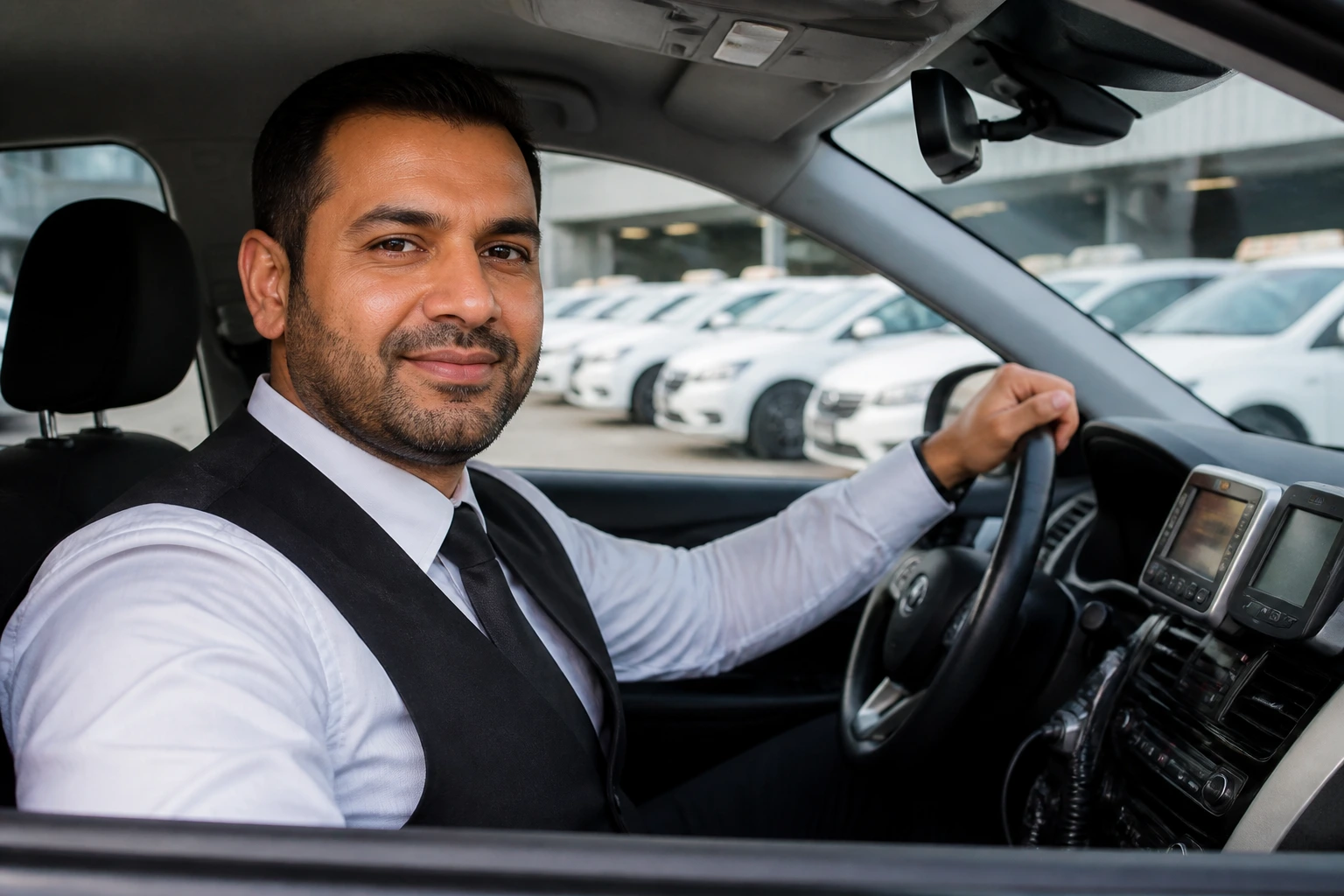 Taxi driver portrait highlighting reliability and professionalism sought by fleet networks