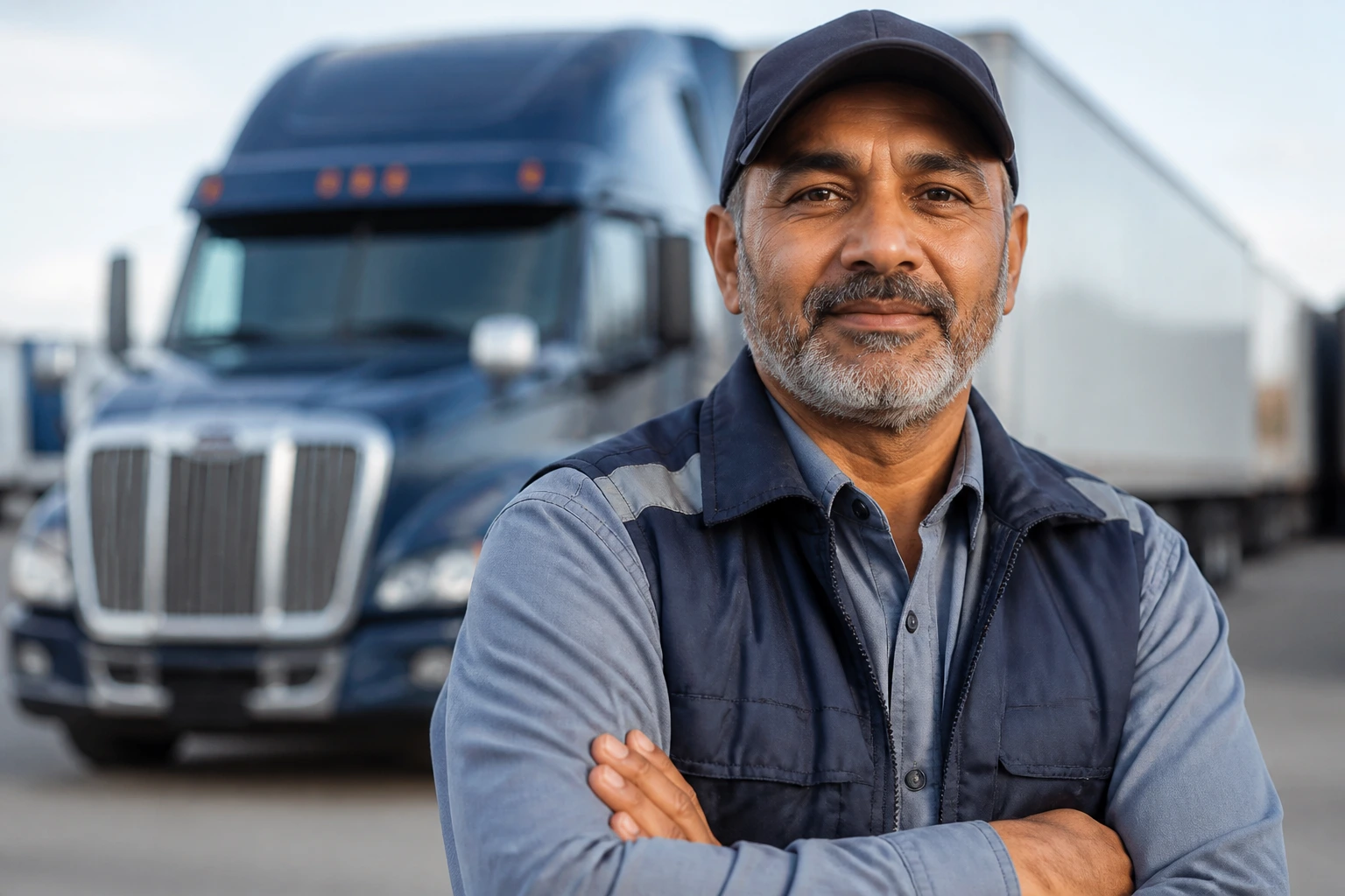 Portrait of a truck driver in a yard, illustrating why foreign drivers are hired