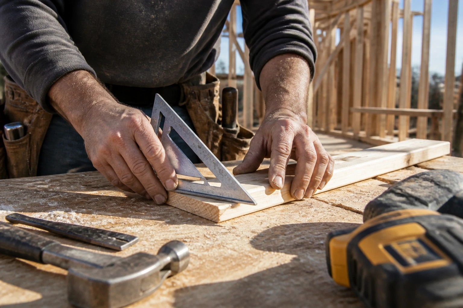Close-up of framing proficiency on a construction site