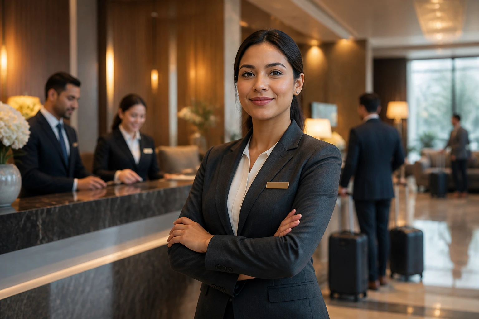 Front desk supervisor portrait in a hotel lobby