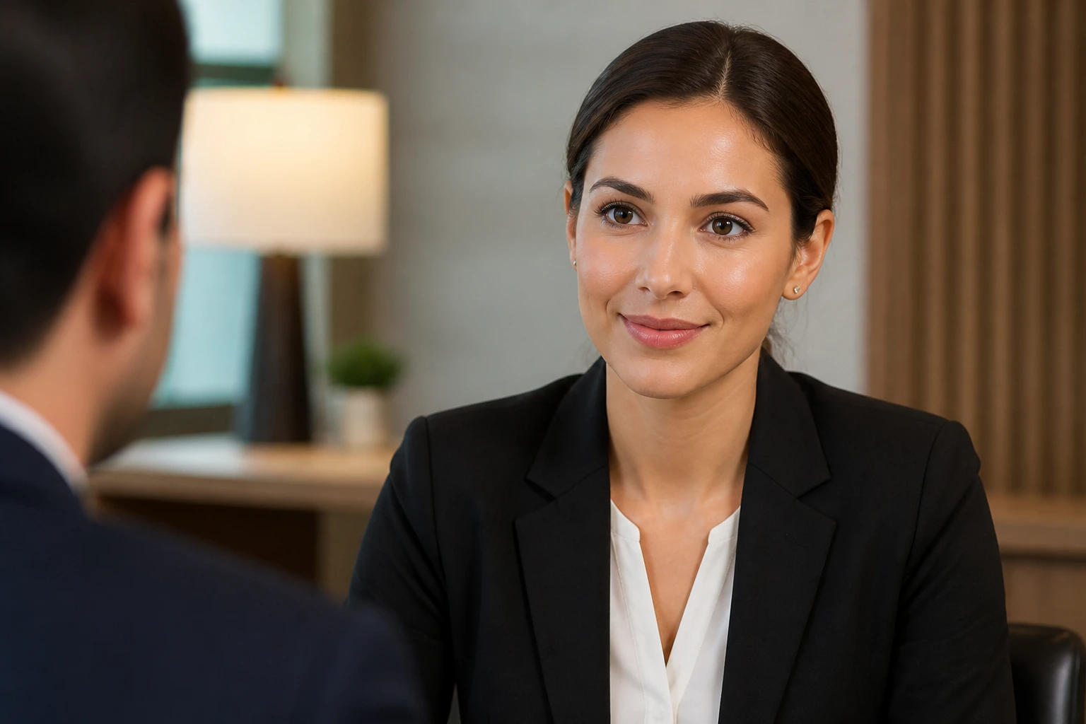Candidate in interview room for front desk position