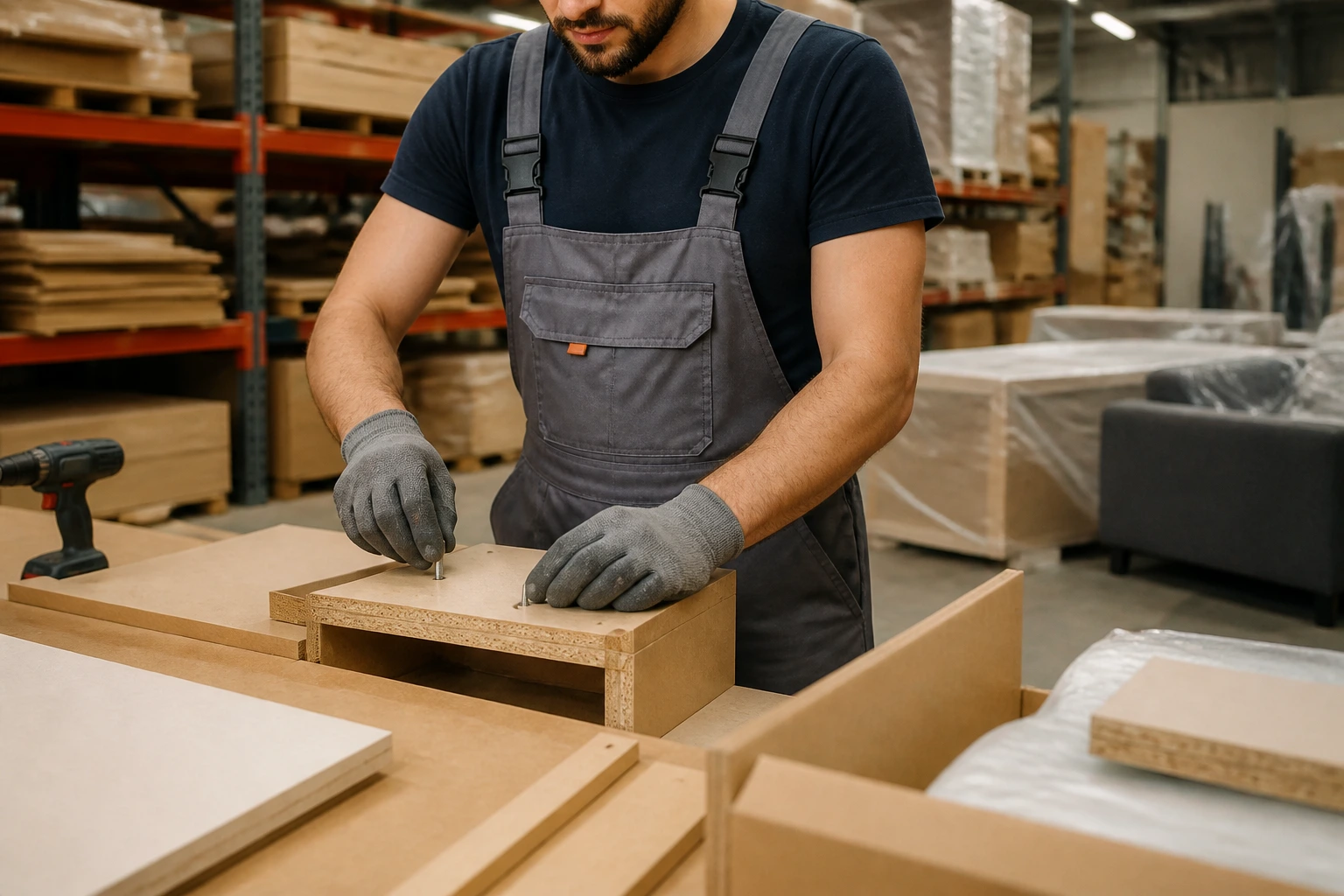 Worker at a workbench in a workshop behind the scenes