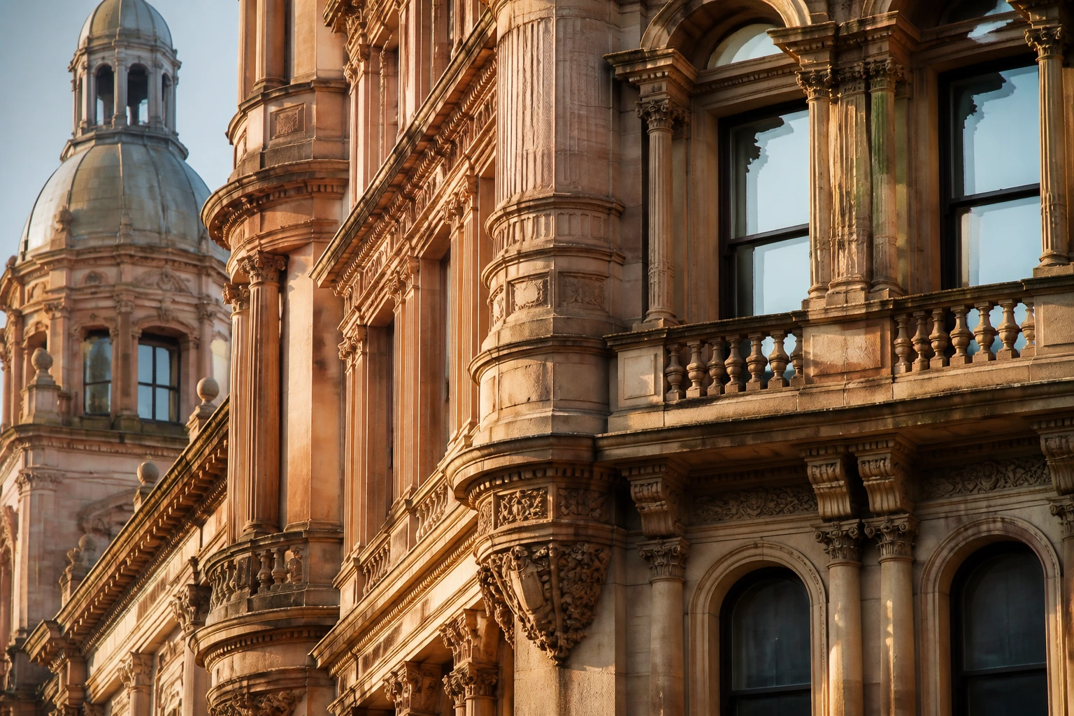 Close-up of Glasgow sandstone building façade
